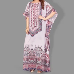 Woven Long Kaftan Boat Neck with Belt of Polyester Crape with crystals MIF0016