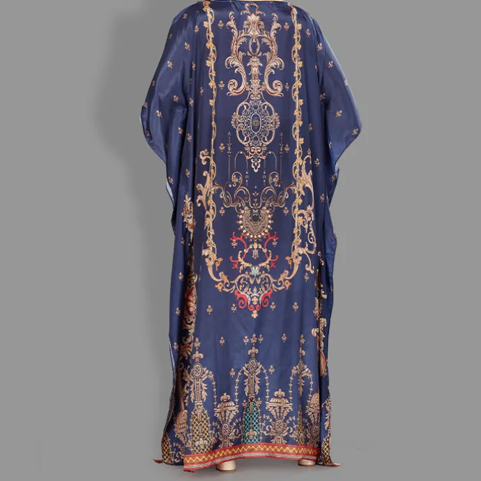 Woven Long Kaftan Boat Neck with Belt of Polyester Crape with crystals MIF0017