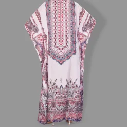 Woven Long Kaftan Boat Neck with Belt of Polyester Crape with crystals MIF0016