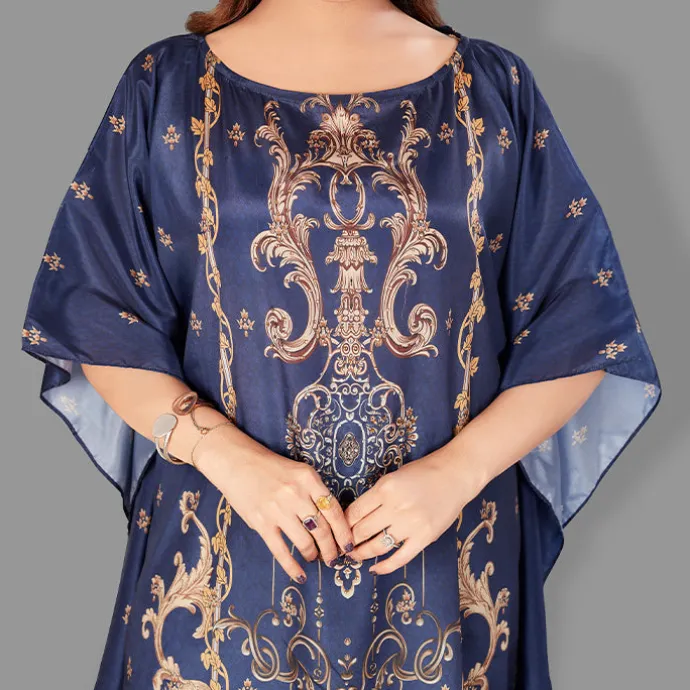 Woven Long Kaftan Boat Neck with Belt of Polyester Crape with crystals MIF0017