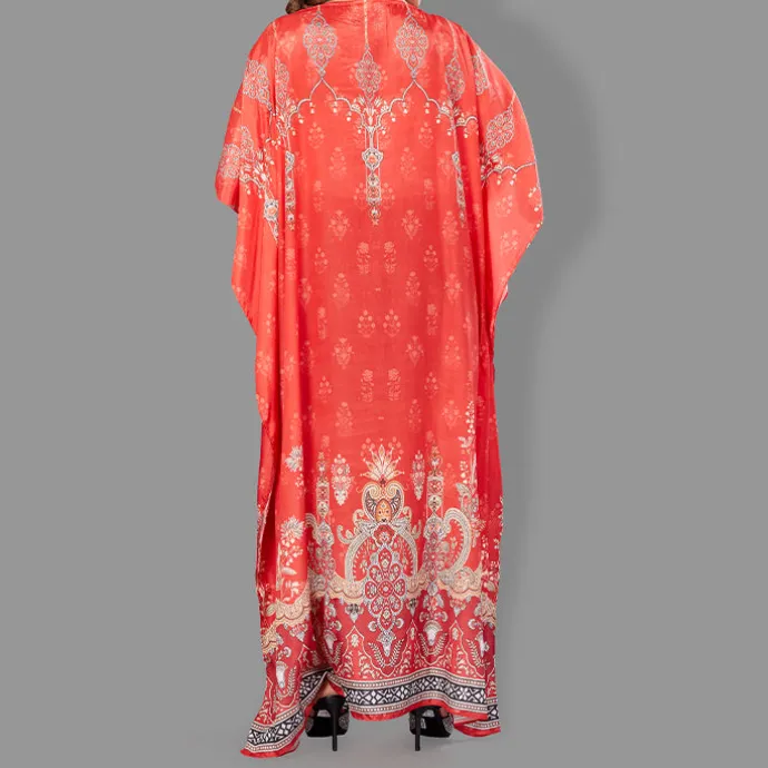 Woven Long Kaftan Boat Neck with Belt of Polyester Crape with crystals MIF0018