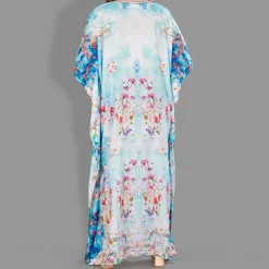 Woven Long Kaftan Boat Neck with Belt of Polyester Crape with Crystals MIF008