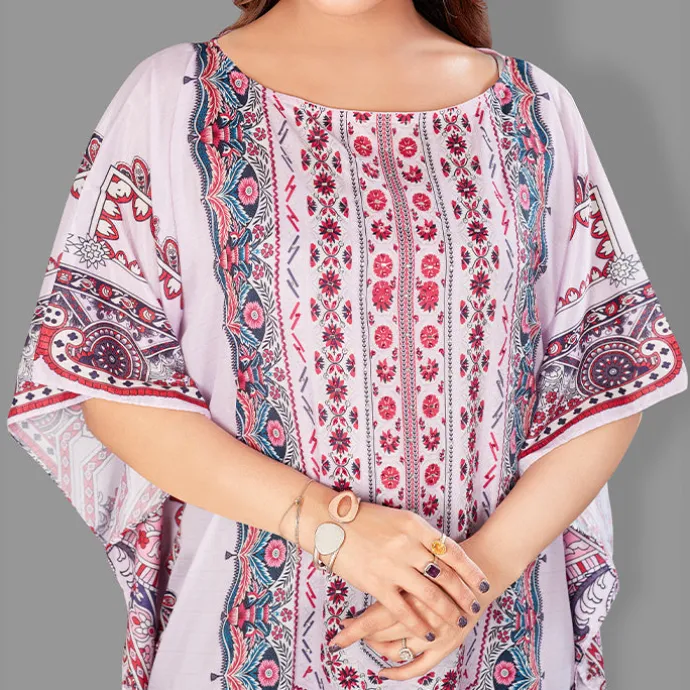 Woven Long Kaftan Boat Neck with Belt of Polyester Crape with crystals MIF0016
