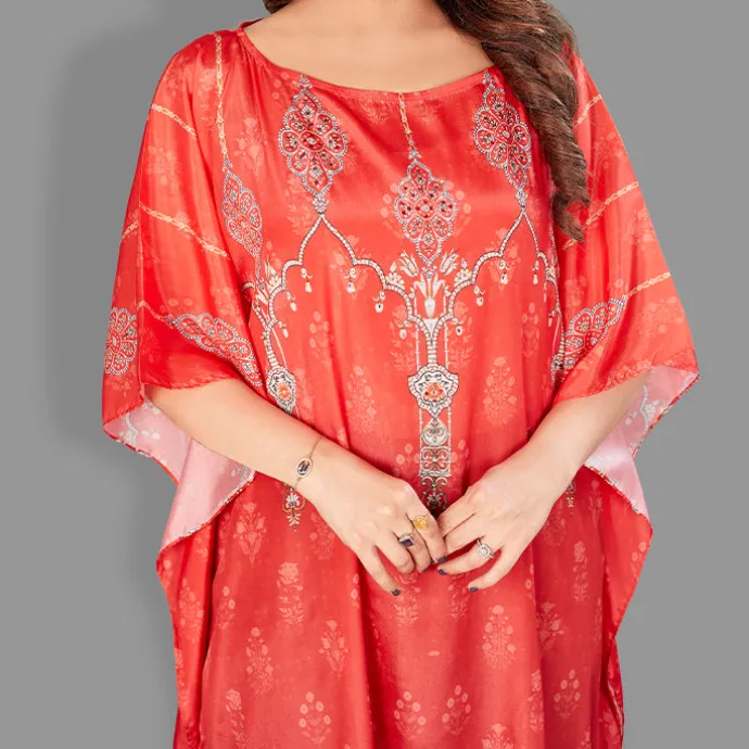 Woven Long Kaftan Boat Neck with Belt of Polyester Crape with crystals MIF0018