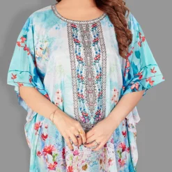 Woven Long Kaftan Boat Neck with Belt of Polyester Crape with Crystals MIF008