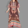 Woven Long Kaftan V-Neck with belt of polyester crape with crystals MIF0021