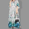 Woven Long Kaftan V-Neck with belt of polyester crape with crystals MIF0011