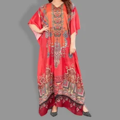 Woven Long Kaftan V-Neck with belt of polyester crape with crystals MIF0020