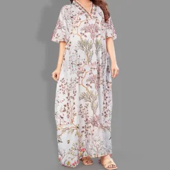 Woven Long Kaftan V-Neck with belt of polyester crape with crystals MIF0012