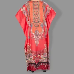 Woven Long Kaftan V-Neck with belt of polyester crape with crystals MIF0020