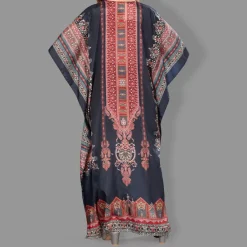 Woven Long Kaftan V-Neck with belt of polyester crape with crystals MIF0019