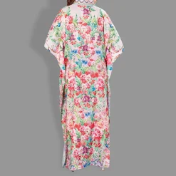 Woven Long Kaftan V-Neck with belt of polyester crape with crystals MIF0010