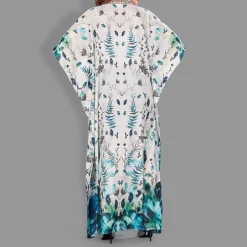 Woven Long Kaftan V-Neck with belt of polyester crape with crystals MIF0011