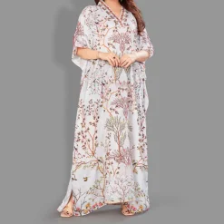 Woven Long Kaftan V-Neck with belt of polyester crape with crystals MIF0012