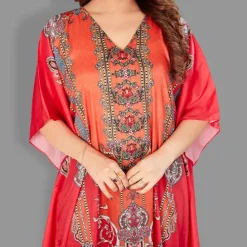 Woven Long Kaftan V-Neck with belt of polyester crape with crystals MIF0020