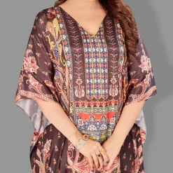 Woven Long Kaftan V-Neck with belt of polyester crape with crystals MIF0021