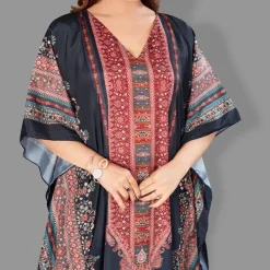 Woven Long Kaftan V-Neck with belt of polyester crape with crystals MIF0019