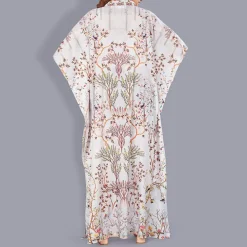 Woven Long Kaftan V-Neck with belt of polyester crape with crystals MIF0012