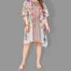 Woven Short Kaftan with Belt of Polyester Crape with Crystals MIF001