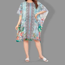 Woven Short Kaftan with Belt of Polyester Crape with Crystals MIF003