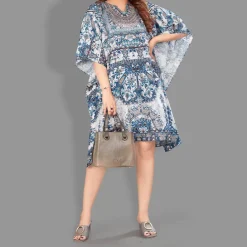 Woven Short Kaftan with Belt of Polyester Crape with Crystals MIF006