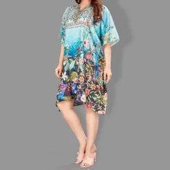 Woven Short Kaftan with Belt of Polyester Crape with Crystals MIF004