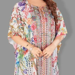 Woven Short Kaftan with Belt of Polyester Crape with Crystals MIF001