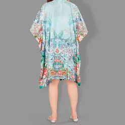 Woven Short Kaftan with Belt of Polyester Crape with Crystals MIF003