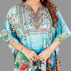 Woven Short Kaftan with Belt of Polyester Crape with Crystals MIF004