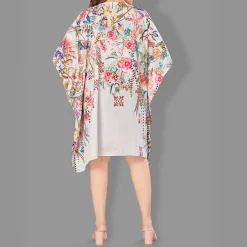 Woven Short Kaftan with Belt of Polyester Crape with Crystals MIF001
