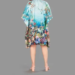 Woven Short Kaftan with Belt of Polyester Crape with Crystals MIF004